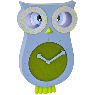 TFA Dostmann Kinder-Wanduhr Willy, 60.3052.06, geräuscharm, Pendeluhr, in Eulen-Form, ideal für das Kinderzimmer, blau, (L) 207 x (B) 62 x (H) 332 mm