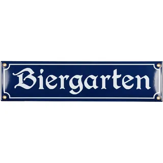 Biergarten Schild - 10x40 cm - Keramik Emaille - Wetterfest - Oktoberfest Schild – Deko Blechschild – Emailleschild – Emailschild (Blau)