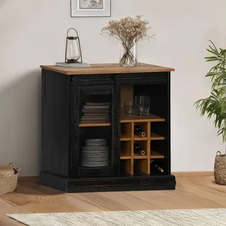 vidaXL Sideboard HALDEN mit Schiebetür Schwarz 80x40x80 cm Massivholz - Schwarz
