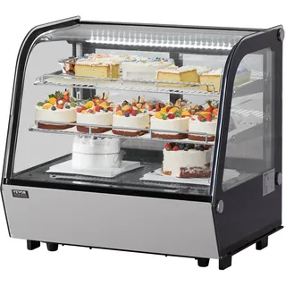 Vevor Kühlvitrine Kühlschrankvitrine Gebäckvitrine Bäckereivitrine 115 L, 2-stufiger kommerzieller Kühlvitrinenschrank mit LED-Beleuchtung & TURBO-Kühlung & frostfreie Luftkühlung für Café