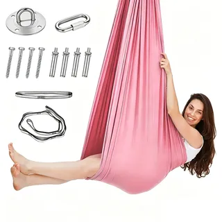 Aerial Yoga Hängematte Set, Nestschaukel, Aerial Yoga Swing Air Fliegen, Indoor Schaukel 200 Kg Max, Yogas-Schaukel Hammock Swing mit Karabiner, Befestigung, Nägel & Zubehör(150x280CM) (Rosa)