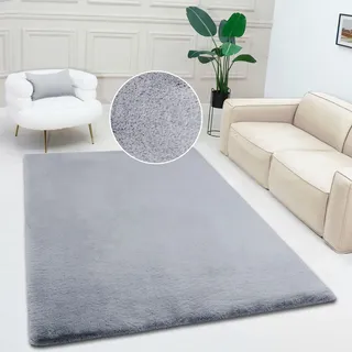 my home Fellteppich »Rabbit, Kunstfell, Kaninchenfell-Haptik, Microfaser,« rechteckig 42 mm Höhe besonders hoch und flauschig, Wohnzimmer, Schlafzimmer, Kinderzimmer, grau