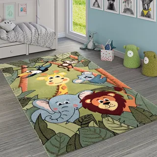 Paco Home Kinderteppich PACO HOME "Diamond 638" Gr. 5, grün, B:133cm H:18mm L:133cm, Polypropylen (PP), Teppiche, Kinderteppich, 3D-Design, Motiv Dschungel Tiere, Kinderzimmer, Kundenliebling