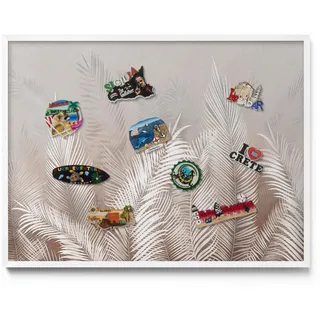 Tulup Magnettafel 80x60 cm Weißer Rahmen Natürliche Boho-Blätter , Metall , Rechteckig , 80x60x0.4 cm , Bilder & Rahmen, Pinnwände & Magnettafeln