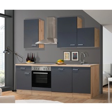 Bild Küchenzeile mit E-Geräten, Gesamtbreite: 220 cm Basaltgrau San Remo Eiche