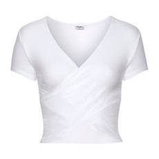 Bild Kurzarmshirt, mit Wickeloptik und V-Ausschnitt, T-Shirt, figurbetont, Basic, weiß