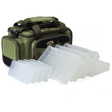 Croch Angeltasche mit Angelkoffer inkl. 8 Tackle Boxen für Angelgeräte und Angel Zubehöre mit Gürtel & Schultergurt Armee-Grün