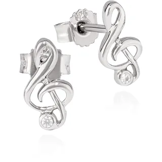 NKlaus Paar Violinschlüssel Ohrstecker 925 Silber 9x5mm Zirkonia weiß Damen Ohrringe 13496