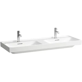 LAUFEN MEDA Doppelwaschtisch, unterbaufähig, 1300x460mm, 3 Hahnlöcher je Becken, mit Überlauf, H8141120001081, Farbe: Weiß