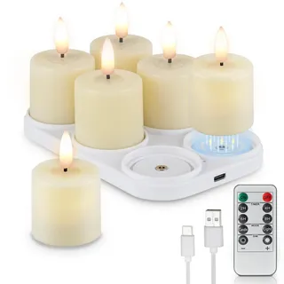 Rhytsing 6er wiederaufladbaren flammenlosen Votivkerzen mit Timer für Hausdekoration, LED Teelichter Kerzen batteriebetrieben mit Ladestation, Kabel USB-C- und Fernbedienung enthalten - D4cm x H6.8cm