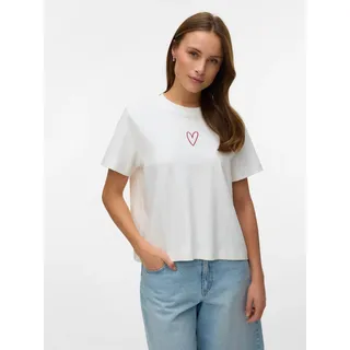 Kurzarmshirt VERO MODA "VMSARA METTE SS TOP BOX JRS GA NOOS", Damen, Gr. S, snow weiß detail:rio rot heart, Jersey, Obermaterial: 100% Baumwolle, regular fit normal, Rundhals, Shirts Kurzarmshirt, Baumwolle, regular fit