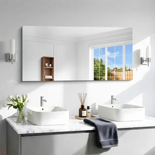 NIMURY Rechteckiger Wandspiegel, 120x60 cm rahmenloser Badezimmerspiegel mit geraden Ecken, rechteckiger Spiegel für Badezimmer, Schlafzimmer und Wohnzimmer, horizontal und vertikal montierbar