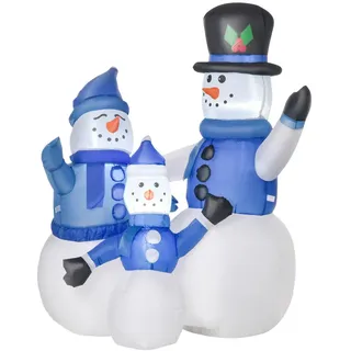 Homcom Schneemann Familie Selbstaufblasbar Kunststoff 55x120x100 cm Weihnachtsdekoration Blau/Weiß/Mehrfarbig