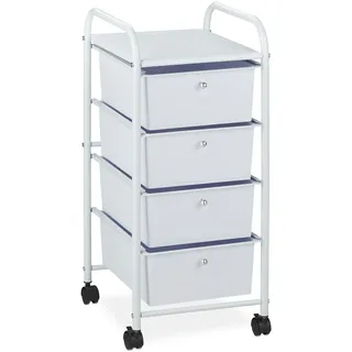 Relaxdays Badrollwagen, 4 Schubladen, Metall & Kunststoff, Rollcontainer Bad, Kosmetik, HBT: 74 x 33 x 39 cm, weiß