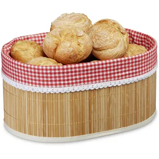 Relaxdays Brotkörbchen Bambus, Stoffeinsatz, HxBxT: 16,5 x 33,5 x 23,5 cm, Brotkorb, Brötchenkorb, Korb, natur