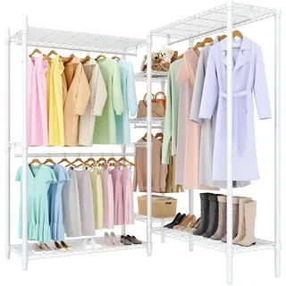 GarveeHome Schwerlast Kleiderständer, Freistehender Kleiderschrank mit Höhenverstellbaren Einlegeböden, 225*45*180 cm, Tragkraft bis 740 kg – Stabile Kleiderstange für für Schlafzimmer, Wohnzimmer