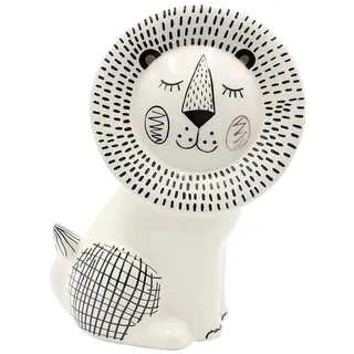 Dekohelden24 Moderner Deko Löwe aus Keramik Weiß, Maße B/H/T ca. 15 x 19 x 9 cm