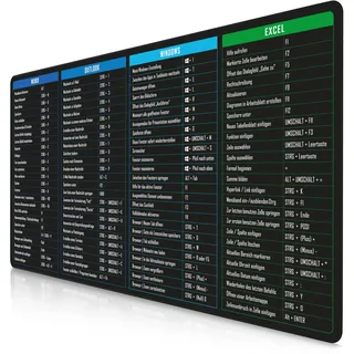 TITANWOLF - XXL Speed Gaming Mauspad 1200 x 600mm - Excel Windows Outlook Word Shortcut Tastenkürzel auf DEUTSCH - Schwarz