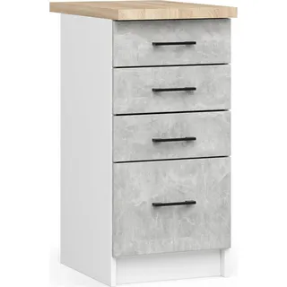 Akord Küchenschrank Oliwia Mit Weißer/Beton‐Optik‐Arbeitsplatte 40X46X85 Cm - Weiß, Hellgrau