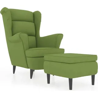 Ohrensessel mit Hocker Hellgrün Samt - Grün