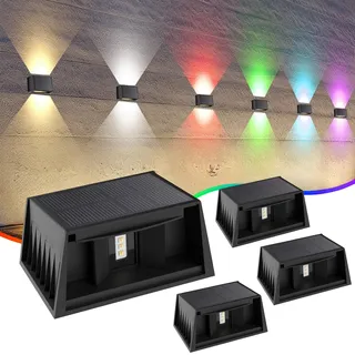 T-SUN LED Solarlampen für Außen wand, Solar Wandleuchte Aussen Einstellbare Up and Down Leuchten, 8 Farben RGB Solar Außenwandleuchten IP65 Wasserdicht für Garten Balkon Terrasse Hof Zaun 4 Stück