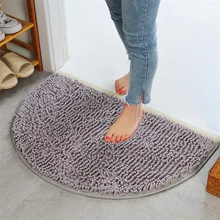 Rutschfeste, saugfähige Badematte, Heimteppich, Bodenmatte, weiche Chenille-Badematte, halbrund, Mikrofaser, Badezimmer-Duschvorleger, 40 x 60 cm (grau)