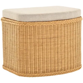 Rattan Wäschekorb Wäschetruhe Sitz gepolstert Honig, Flur-Bank Aufbewahrungsbox mit Deckel Bad-Hocker Sitzhocker Wäschesammler Sitz-Truhe Natur (Honig, Bauchig)