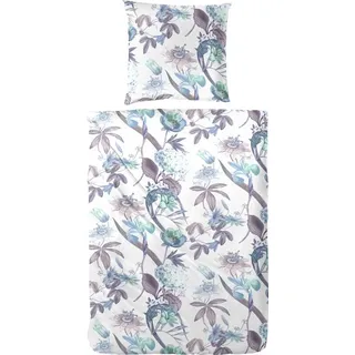 Primera Flowerful Mako-Satin weiß/blau 135 x 200 cm + 80 x 80 cm