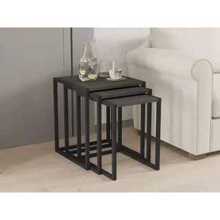 Stylish Nesting Table Set (3 Pieces) - Black & Anthracite, 100% Melamine Coated, Iron Legs, Large: 44x52x45cm, Medium: 39x49x45cm, Small: 34x46x45cm | Modern Design for Home & Office