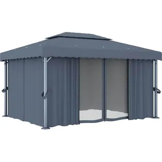 vidaXL Pavillon mit Vorhang 4x3 m Anthrazit Aluminium - Grau