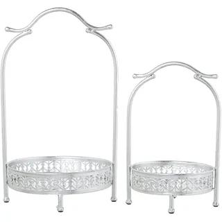 DRW Set mit 2 Tabletts mit Metallgriffen in Gold und Spiegel, 28 x 26 x 48 cm und 22 x 21 x 34 cm