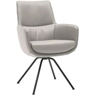 Dieter Knoll Armlehnstuhl , Schwarz, Beige , Metall, Leder , Semi-Anilinleder , Rundrohr , 60x90x61 cm , Beinauswahl, Lederauswahl, Typenauswahl, Sitzfläche 360° drehbar , Esszimmer, Stühle, Lederstühle