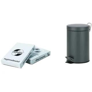 Hygienebeutel Deiss Universal, weiß, 25x30bags (750 Stück) & kela 21885 Kosmetikeimer Canosa 3L aus Metall indunkelgrau,17x17x26cm