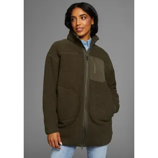 Fleecejacke POLARINO, Damen, Gr. 36/38, grün (olivgrün), Fleece, Obermaterial: 100% Polyester, Fellimitat, unifarben, oversize hüftbedeckend, eingefasste Kante, Jacken Fleecejacke, Teddy Fleece Jacke, Oversize