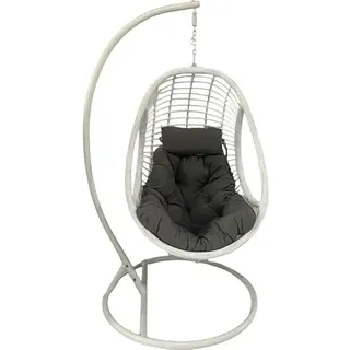 DRW Hängesessel aus Metall und Rattansitz in Weiß und Natur, 120 x 95 x 71 cm