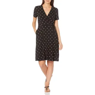 Amazon Essentials Damen Kurzärmliges Kleid mit Wickeloptik, Schwarz Punkte, S
