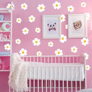 WandSticker4U®- [4er Set] Wandtattoo GÄNSEBLÜMCHEN Kinderzimmer I Wandsticker Blumen Gänseblümchen Mädchenzimmer I Wanddeko Blüten Frühling weiß DIY Deko Sticker