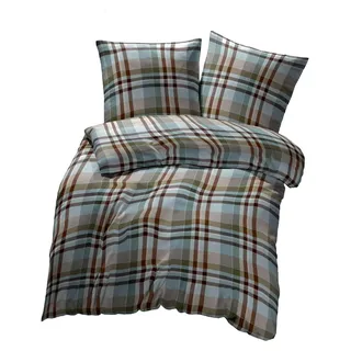 Flanell Kissenbezug 40x80cm - 100% Baumwolle Pflegeleichter Kissenbezug Urban Flausch Kariert - Kissenbezug mit Reißverschluss -  Green - Orange