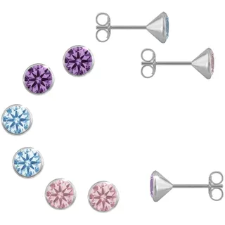 Firetti Ohrstecker-Set "Multipack Schmuck Geschenk Silber 925 Ohrstecker Glitzer" mit Zirkonia (synth.), silberfarben, pink, hellblau, lila, pink, hellblau, amethyst