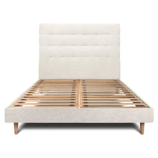 Bett mit Kopfteil – Korbgeflecht-Canvas-Stoff - 140 x 190 cm - Beige