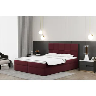 Kaiser Möbel Boxspringbett 100x200cm mit bettkasten und matratze+topper, Schlafzimmerbett CLARA Rotwein - Rot