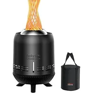 Onlyfire Rauchfreie Pellet Feuerschale, Raucharmer Feuerschalen für den Garten, Tischkamin mit Tragetasche für Balkon & Camping, Edelstahl Tischfeuer für Pellets und Holz, 15x24cm, Schwarz