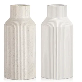 Arborus 2 Stück Boho Vase Keramik Vase 20 cm Weiße Blumenvase für Pampasgras Dekovase Matt für Blumen Deko Ästhetik Wohnzimmer Büro Badezimmer Tischdeko