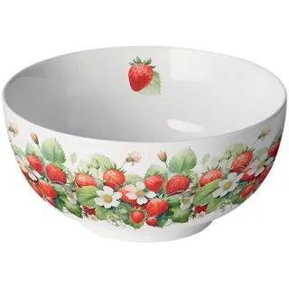 Ambiente Schale Porzellan 14x6,5cm mit Erdbeeren & Blüten Motiv - Servierschale Salatschale Dessertschale Müslischale Obstschale - Dekoschale Frühling & Sommer - Geschirr aus Keramik - 400ml Volumen