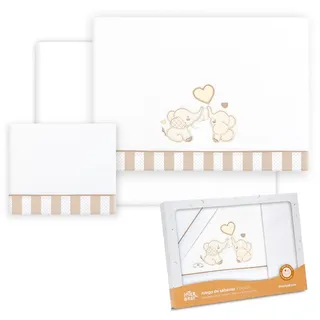 Interbaby Baby-Bettwäsche aus Baumwolle – Auto/Moses/Babywanne – Elefanten-Paar – 3-teiliges Set – Spannbettlaken + Bettbezug + Kissenbezug