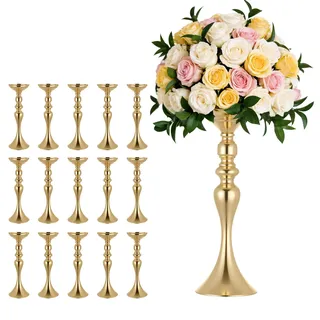 VEVOR 16 Stk. Hochzeitsvasen Tafelaufsatz Blumenvasen für Hochzeit 38 cm Hoch,  Metall Tafelaufsatz Vasen mit Blumenständern, Mittelstück Tischvase für Hochzeiten Party Jubiläumsfeier Zeremonie, Gold
