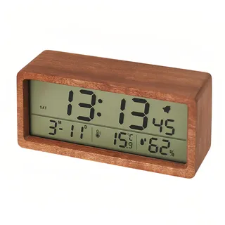 Lancoon Digitaler Holzwecker mit Hintergrundbeleuchtung Temperatur Luftfeuchtigkeit LCD Großes Display Soft Datum Woche 12/24 Stunden Schalter Snooze Modus Einfach zu Bedienen für Studenten Büro