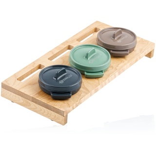 Mahlzeit Mini Cocotte Set mit Holzständer | 3 x 250 ml | Gusseisen 3er Set Serviertöpfe | emailliert | Kochtopf kleiner Bräter Gusstopf