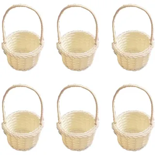 Docache geflochtene Mini-Blumenkörbe Henkel Geflochtener Blumenkorb Hochzeit Süßigkeiten Rattan Korb Dekokorb für Hochzeitszeremonie Kleiner Rattan Korb Obstkorb 6 Stück (Runde)
