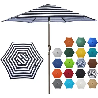 Blissun Terrassenschirm, 2,3 m, mit Druckknopf, Kippkurbel (schwarz und weiß)